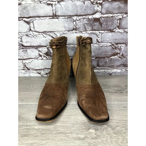 CHIARINI Tan Brown Green Suede Leather Double Sided Zipper Heel Booties Women 40 - Picture 2 of 16